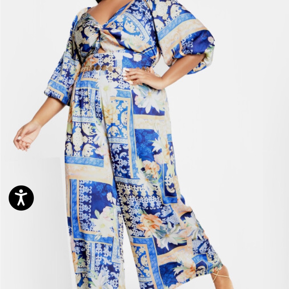 City Chic Blue and White Jumpsuit with Flowing Silhouette